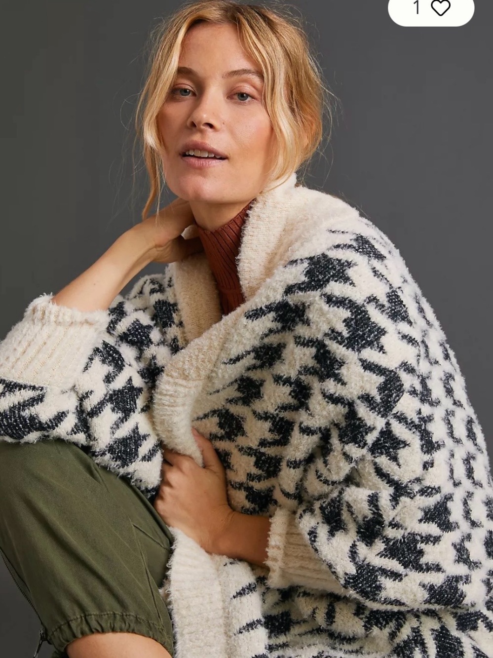 Anthropologie Cream and Black Floral Knit Open-Front Cardigan one size - Picture 4 of 9
